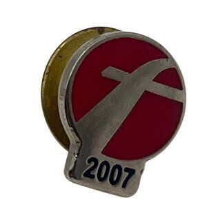 2007 Red & Silver Cross Lapel Pin With Gold-Tone Butterfly Clutch Back A193